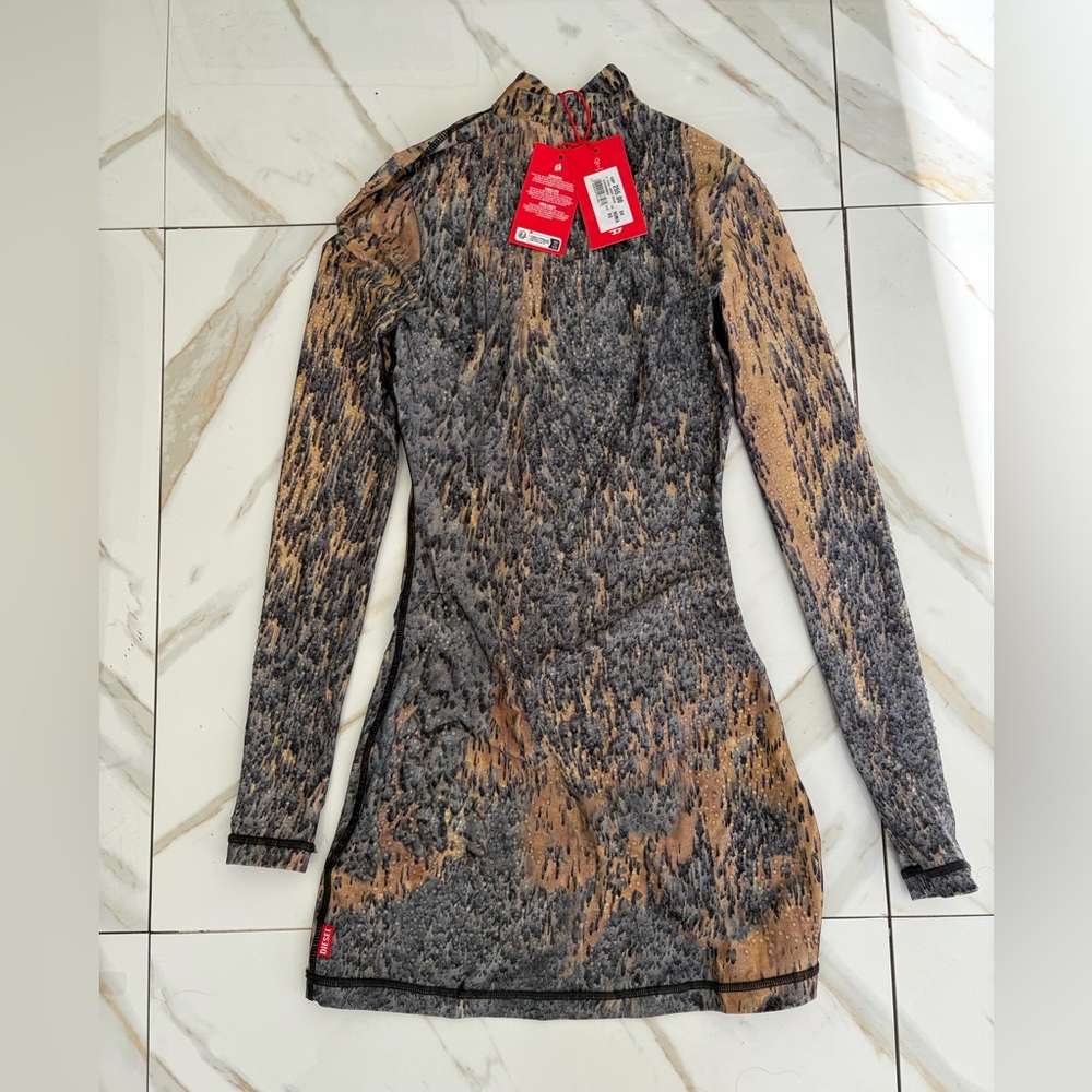 NWT Diesel D-Eleo Grey Short Embellished Long Sleeve Mini Dress